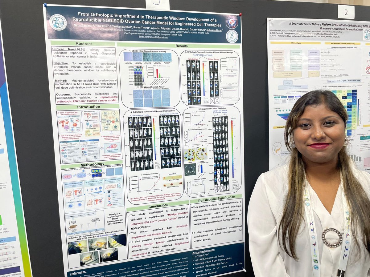 CTCTC_tmc's tweet photo. #TeamCTCTC at #IACGT2026, presenting our work through insightful poster presentations. - Part 1
Featuring : @AafreenAnsari44, Dr. Neha Ramani, @MahinVasavada, Ms. Uzma Neazi
@IndiACGT @ACTREC_TMC
#InVivoDynamics #AnimalModels #CARConstructs #TcellExpansion https://t.co/TeJMUu9Sj7