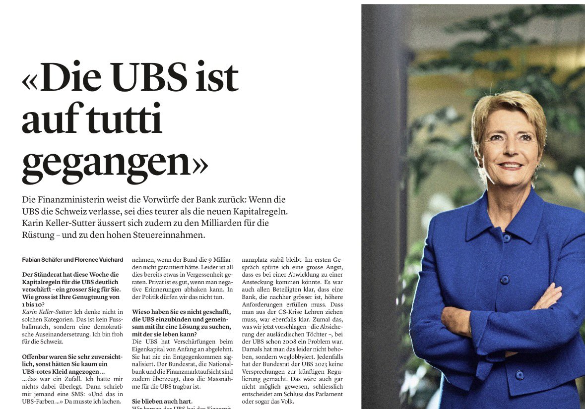 efd_dff's tweet photo. „Ich habe meine Arbeit als zuständige Bundesrätin gemacht.“

Bundesrätin Karin Keller-Sutter in den Zeitungen von @CH_Wochenende zur Grossbanken-Regulierung und den Bundesfinanzen.

Das ganze Interview hier:

https://t.co/XKsl6IVAQO https://t.co/EKXW6sNBXq