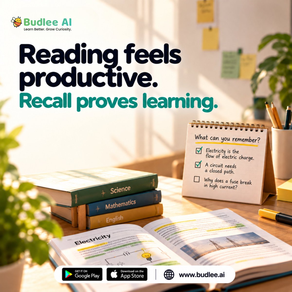 Budlee_AI's tweet photo. Reading and learning are not the same thing.
Close the book.
What can you remember?
If the answer is very little, the concept hasn't moved from the page into real understanding yet.
Save this for your next study session.
try : https://t.co/OEKJtA4NMz

#BudleeAI #LearnBetter https://t.co/hQeCQ5c7Ap