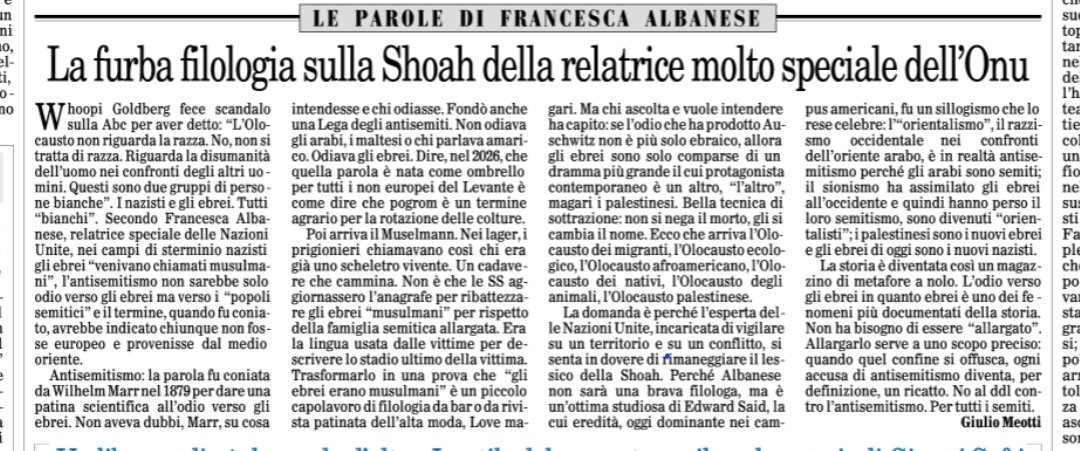 bettafiorito's tweet photo. Da non perdere su @ilfoglio_it @giuliomeotti riguardo alla terminologia del Lager secondo Francesca Albanese https://t.co/lJeqnOgemM