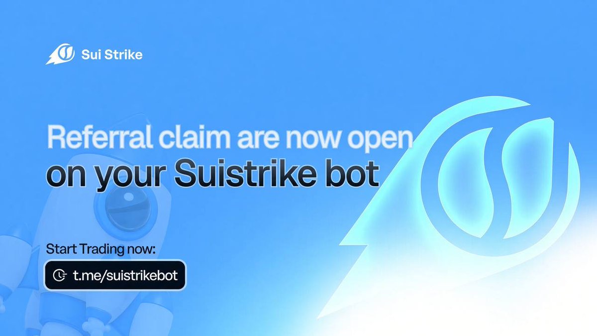 suistrikebot's tweet photo. Referral claims just dropped on SuiStrike.

-Open https://t.co/CtxWpAJhbR
-Tap referrals.
-Claim.

35% of the fees from every trader you bring is now sitting in the bot waiting for you.
Share your link. Let them trade. Get paid.

Strike. https://t.co/nxusA1HOdS