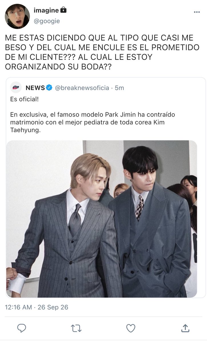 kookmpt's tweet photo. Un #taekookau #vkook | breathin

Donde Jungko0k es el mejor wedding planer y cree que por fin encontró al amor de su vida, pero su vida dará un giro inesperado al enterarse de que el prometido de su cliente es su “dichoso amor de su vida”. https://t.co/eOyW7XKTP3