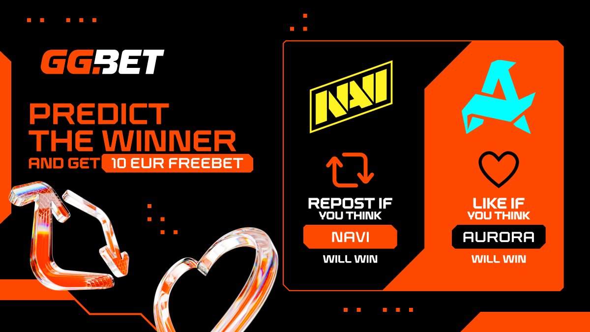 ggbet_en's tweet photo. Predict the winner and get a 10 EUR freebet! 🧡

Who will take the series? 🤔

🔁 Repost if you think NAVI will win
❤️ Like if you think Aurora will win

5 lucky winners will get 10 EUR no-dep freebet! https://t.co/aHbz760dYB