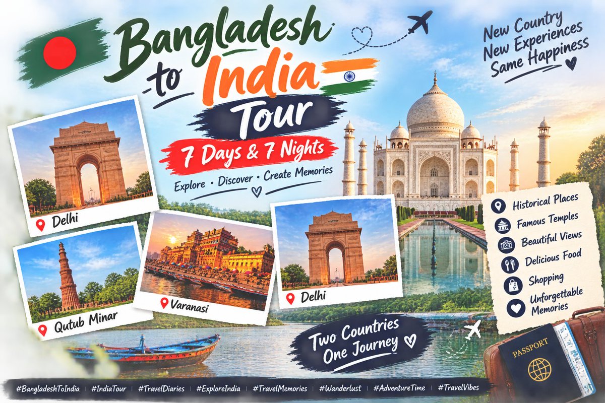 SubasTiggasST's tweet photo. 🇧🇩✈️🇮🇳 Bangladesh to India Tour 🌏✨

A journey from Bangladesh to India filled with new places, new experiences, and beautiful memories! 🥰📸
Travel, explore, discover, and enjoy every moment of the journey. ❤️🌍
#BangladeshToIndia #IndiaTour 🇮🇳 #Bangladesh 🇧🇩 #IndiaTravel ✈️ https://t.co/wu08mwQH7L