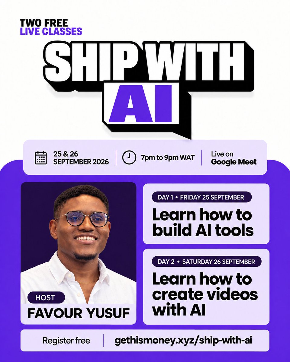 FavourYusuf1's tweet photo. In my AI class yesterday, I built this tool from scratch

https://t.co/sqQHfwlF0r

It's a simple tool built from the idea of my viral article from last year.

It takes a job posting, tells you what the client is actually looking for, and shows you how to tailor your CV or proposal for the job.

It also gives you a deep research prompt to research the client and the industry, and come up with a specific free sample you can build for that client.

We built everything live on the call, from scratch, including choosing the design live.

I made sure to stress one important thing when it comes to building with AI.

Clarity and Context.

You must be very clear about what you want.

The clearer you are about what you want to build, the higher the chances that you can build it.

If you understand how to provide as much context to your AI as you can, and you're very clear about what you're building, then you can build anything no matter how complicated.

If you want to see how I applied this principle live to build an AI tool, check the link below for the recording.

Today is Day 2, and I'll be showing you how to build videos with AI on the internet.

Register at https://t.co/YMnsEIp9kt