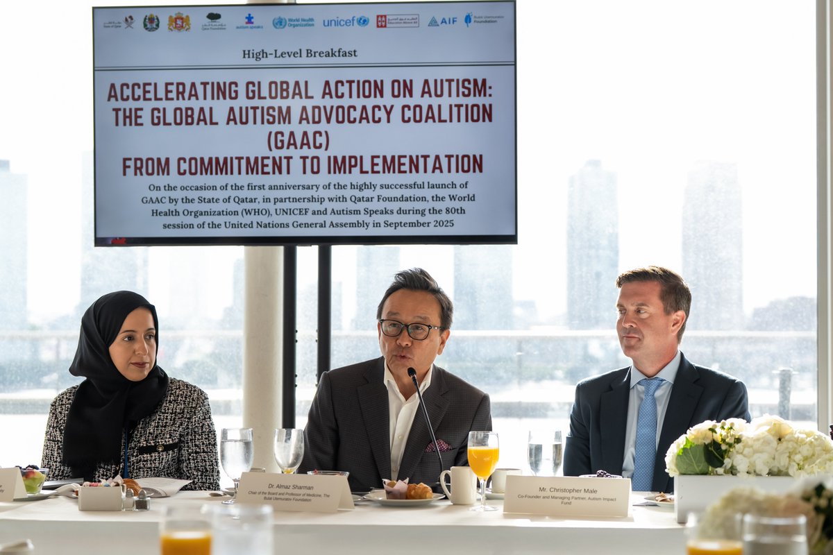 QF's tweet photo. One year on, the Global Autism Advocacy Coalition, launched by Qatar Foundation with Autism Speaks, UNICEF, and Qatar's Ministry of Social Development and Family and Public Health, returned to UNGA81 with seven flagship initiatives and a regional hub model built to carry them into countries. They span measurement and evidence, workforce, technology, policy, and knowledge exchange, and extend to involving autistic individuals, families, and caregivers in decision-making.

Effective solutions and interventions already exist. The work now is making sure they reach everyone who needs them.