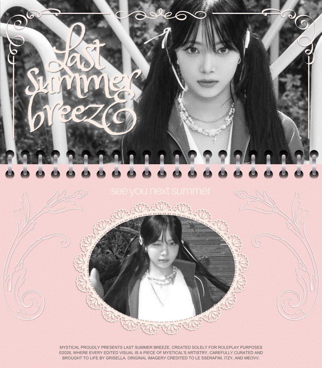 MYSTICALLYHER's tweet photo. ⠀

⠀ MYSTICAL 1st Korean Mini Album
⠀ ❲ 🪽 ❳   𝗟𝗔𝗦𝗧   𝗦𝗨𝗠𝗠𝗘𝗥   𝗕𝗥𝗘𝗘𝗭𝗘
 ⠀⏔⏔⏔⏔⏔⏔ · · · ꒰ ❤︎ ꒱ · · · ⏔⏔⏔⏔⏔⏔
⠀ #GRISEL  𓂃 left with the summer
⠀ but somehow, the warmth stayed

⠀ https://t.co/vHK0gAXTf9
