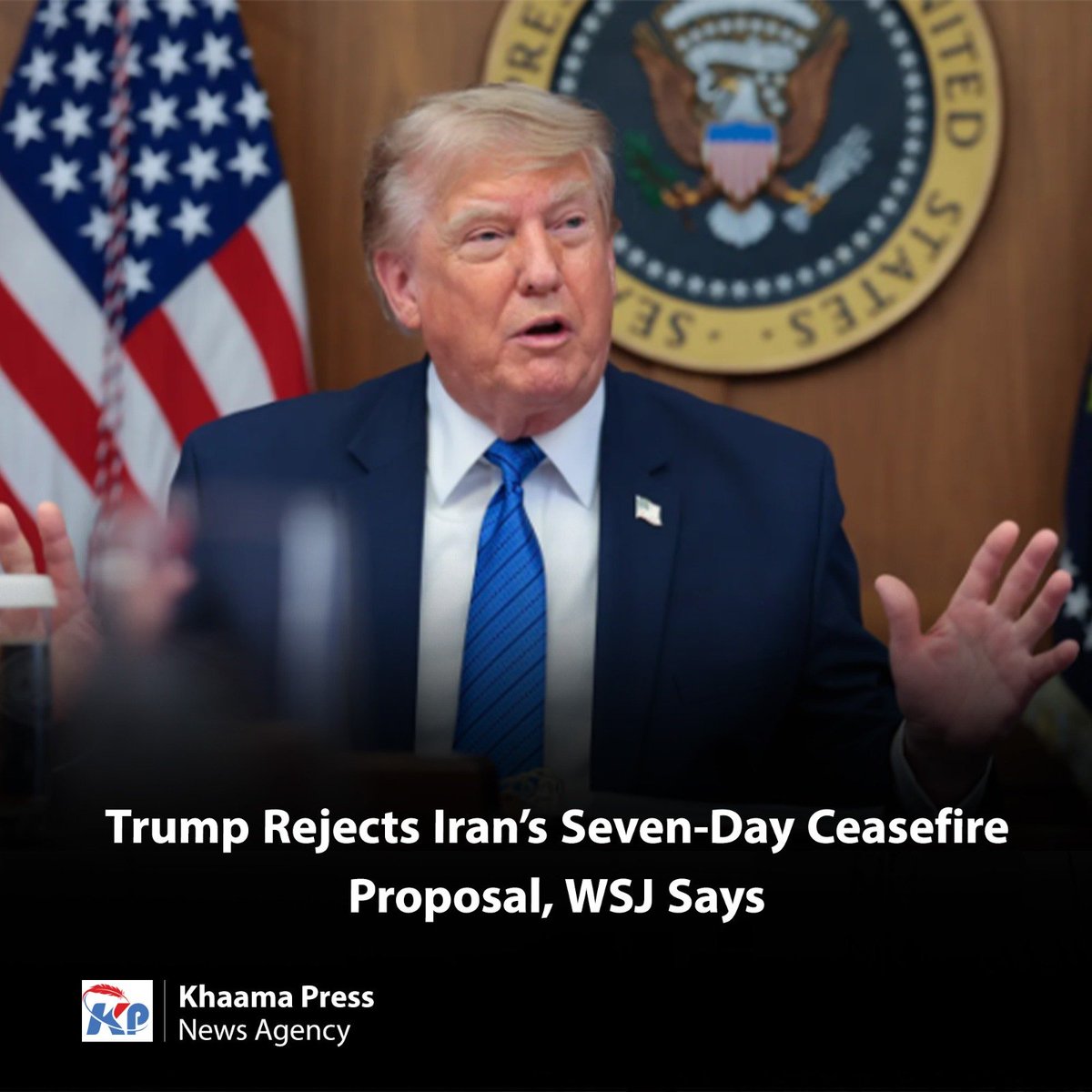 khaama's tweet photo. U.S. President Donald Trump has rejected Iran’s proposal for a seven-day ceasefire and told senior aides he expects the United States could resume military strikes against Iran after the November midterm elections.

https://t.co/WRqobjaa6x https://t.co/BCekhHkN3S