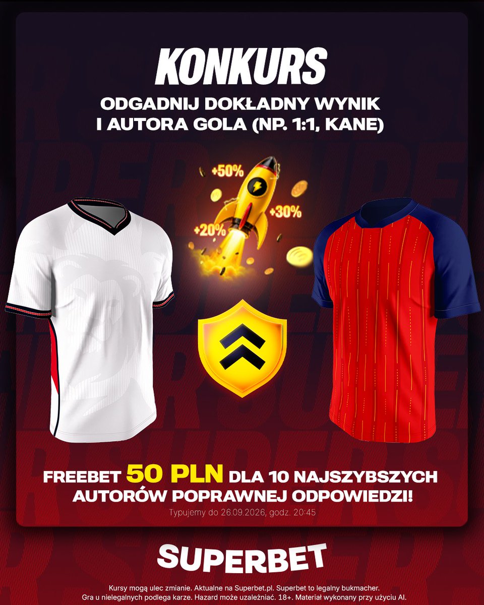 SuperbetPL's tweet photo. #KONKURS! Wytypuj w odpowiedziach dokładny wynik oraz autora gola ⚽️ w meczu Anglia - Hiszpania i zgarnij freebet!  

-- 
✅ Zaobserwuj @SuperbetPL 
❤️ Polub wpis i 🔄 podaj go dalej 
👤 Dodaj nick z Superbet 
🎁 Nagroda = FREEBET 50 PLN 
Regulamin: https://t.co/quNbhzc5CR https://t.co/eew8KujseP