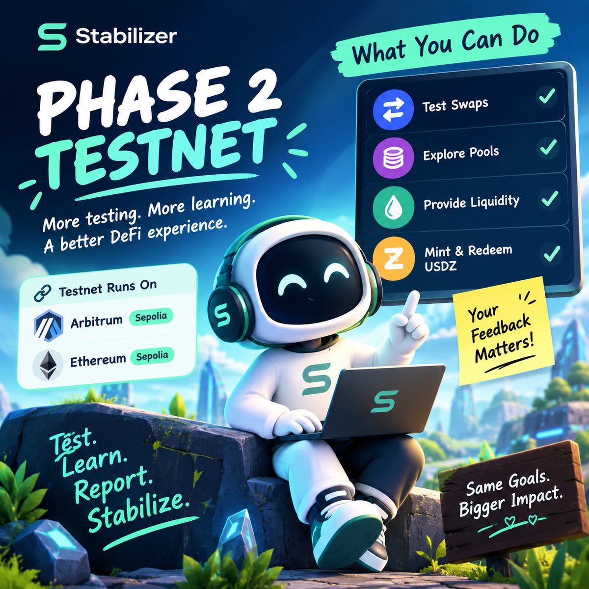 AminaLa7952399's tweet photo. 🧪 Phase 2 is where testing
Explore how Stabilizer handles swaps, liquidity, pools, and USDZ.
Try different activities, watch how the system responds, and share what you discover.
Every test and piece of feedback helps improve the experience.
#Stabilizer #Phase2 #DeFi https://t.co/4LIFAI8R04