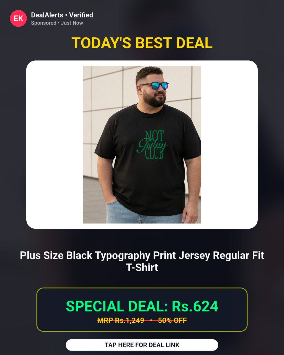 BanotaRajesh's tweet photo. Price dropped hard on this one. Plus Size Black Typography Print Jersey T-Shirt at 25% Off

Rs.624 (was Rs.1249)

Buy Now: https://t.co/L7OOswomM3 https://t.co/EugdumX1q8