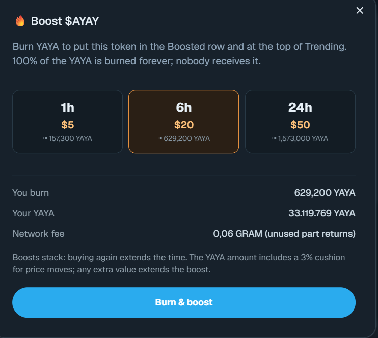 Yaya_gram's tweet photo. Boost feature burning $YAYA 🔥🔥 https://t.co/HabRrMf36W
