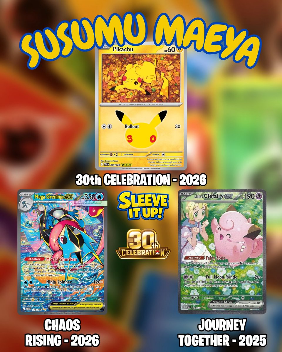 SleeveItUpTCg's tweet photo. Susumu Maeya
Another artist with a big come up in recent years, the most recent piece of theirs being the absolutely stunning Greninja SIR from Chaos Rising
14/31
#SusumaMaeya #Pokemon #Pokemon30 #PokemonCelebration #Pokemon30th
#30thPikachu #PokemonArt https://t.co/Oi8nNjhxXp