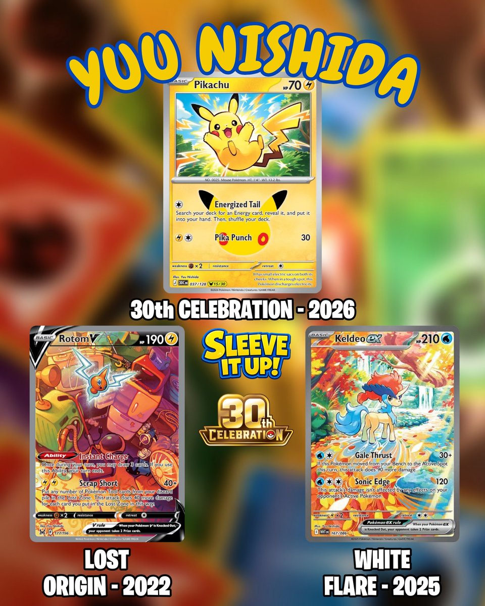 SleeveItUpTCg's tweet photo. Yuu Nishida
Known for their art with lots of stuff going on
Lots of cool elements in the background to accommodate the Pokemon.
16/31
#YuuNishida #Pokemon #Pokemon30 #PokemonCelebration #Pokemon30th
#30thPikachu #PokemonArt https://t.co/9Fe5Gbd9aU