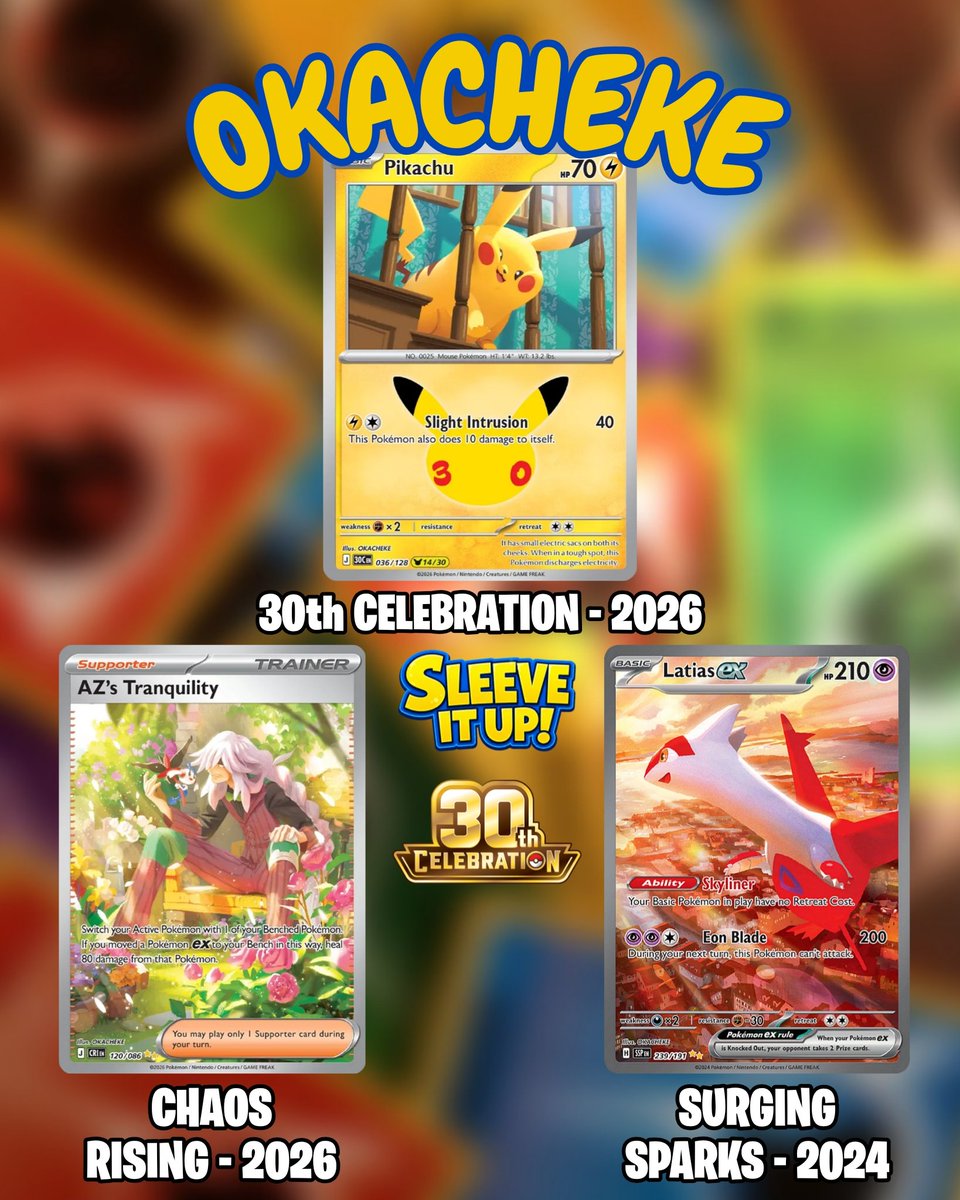 SleeveItUpTCg's tweet photo. Okacheke
STAIR PIKACHU
Probably everyone's favourite Pika from the set 😂
One of my personal favourite artists, AZs Tranquility is possibly my favourite card in modern Pokemon.
15/31
#Okacheke #Pokemon #Pokemon30 #PokemonCelebration #Pokemon30th
#30thPikachu #PokemonArt https://t.co/8SvQaptvgI