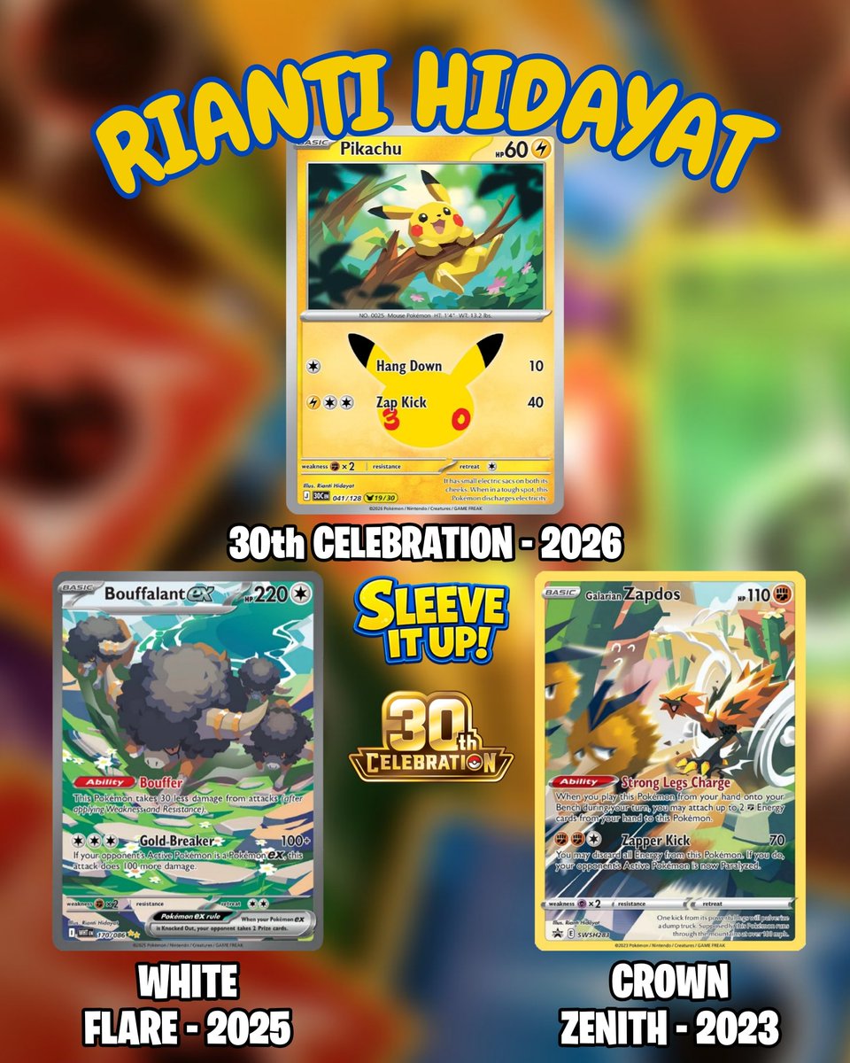 SleeveItUpTCg's tweet photo. Rianti Hidayat
Known for her dynamic movement and lighting pieces, I don't think this Pikachu is as easily identifiable as some other artist work, but boy do I love this one a lot.
20/31
#RiantiHidayat #Pokemon #Pokemon30 #PokemonCelebration #Pokemon30th
#30thPikachu https://t.co/6uIL4QKodA