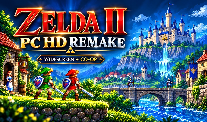 AmigamagazineGA's tweet photo. Zelda II is back on PC with an unofficial HD remake featuring widescreen support, local and online co-op, modern controls and upgraded visuals. A fresh way to revisit Nintendo’s most unusual Zelda sequel. #RetroGaming #Zelda https://t.co/S9kNyMMFUJ https://t.co/RaefS6vq4j