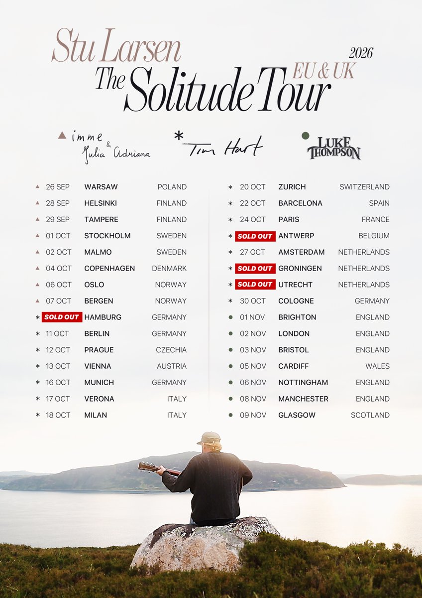 stularsen's tweet photo. The Europe &amp; UK leg of The Solitude Tour starts todayyyyy ✨✨ 

Can't wait to see you all and hang out and sing songs and share stories and see where this adventure takes us. 

See you on the road 🚐 https://t.co/0bQWuhyikQ