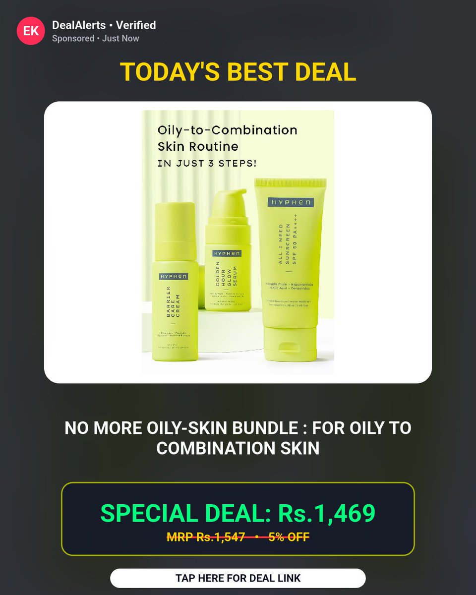 BanotaRajesh's tweet photo. Lowest price we've seen so far. NO MORE OILY-SKIN BUNDLE : FOR OILY TO COMBINATION SKIN at 10% Off

Rs.1469 (was Rs.1547)

Buy Now: https://t.co/jYGiZYZWI0 https://t.co/TTWuropnLb