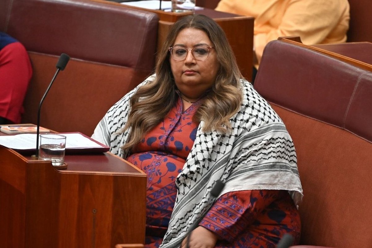 FreedomAus80100's tweet photo. Faruqi is allowed to dress in terrorist garb, but Pauline was told to remove the Australian flag.

We can’t get rid of this clown 🤡 government soon enough https://t.co/fDxZYIRv2y