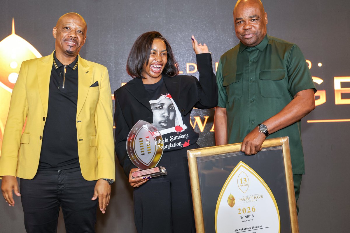NokuthulaSF's tweet photo. IN PICTURES | 📍 Emnotweni Casino, Mbombela, Mpumalanga | Golden Shield Heritage Awards 

Yesterday, at the Golden Shield Heritage Awards hosted by the National Heritage Council, the Nokuthula Simelane Foundation proudly received the Posthumous Liberation Heritage Steward Award in honour of the late Ms Nokuthula Simelane.

The Liberation Heritage Steward category honours those whose lives and contributions have advanced, preserved or deepened public understanding of the country’s liberation heritage.

The National Heritage Council and the University of Mpumalanga have aligned several initiatives to preserve and advance Ms Simelane’s legacy. These initiatives recognise her courageous contribution to South Africa’s liberation struggle and ensure that her story remains part of the country’s collective memory.

The Golden Shield Heritage Awards are the NHC’s flagship national platform for recognising individuals, communities, organisations and institutions that make significant contributions to preserving, protecting, promoting and interpreting South Africa’s cultural and natural heritage. 

#GOSHA2026 #NokuthulaSimelane