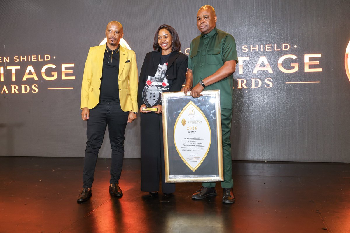 NokuthulaSF's tweet photo. IN PICTURES | 📍 Emnotweni Casino, Mbombela, Mpumalanga | Golden Shield Heritage Awards 

Yesterday, at the Golden Shield Heritage Awards hosted by the National Heritage Council, the Nokuthula Simelane Foundation proudly received the Posthumous Liberation Heritage Steward Award in honour of the late Ms Nokuthula Simelane.

The Liberation Heritage Steward category honours those whose lives and contributions have advanced, preserved or deepened public understanding of the country’s liberation heritage.

The National Heritage Council and the University of Mpumalanga have aligned several initiatives to preserve and advance Ms Simelane’s legacy. These initiatives recognise her courageous contribution to South Africa’s liberation struggle and ensure that her story remains part of the country’s collective memory.

The Golden Shield Heritage Awards are the NHC’s flagship national platform for recognising individuals, communities, organisations and institutions that make significant contributions to preserving, protecting, promoting and interpreting South Africa’s cultural and natural heritage. 

#GOSHA2026 #NokuthulaSimelane