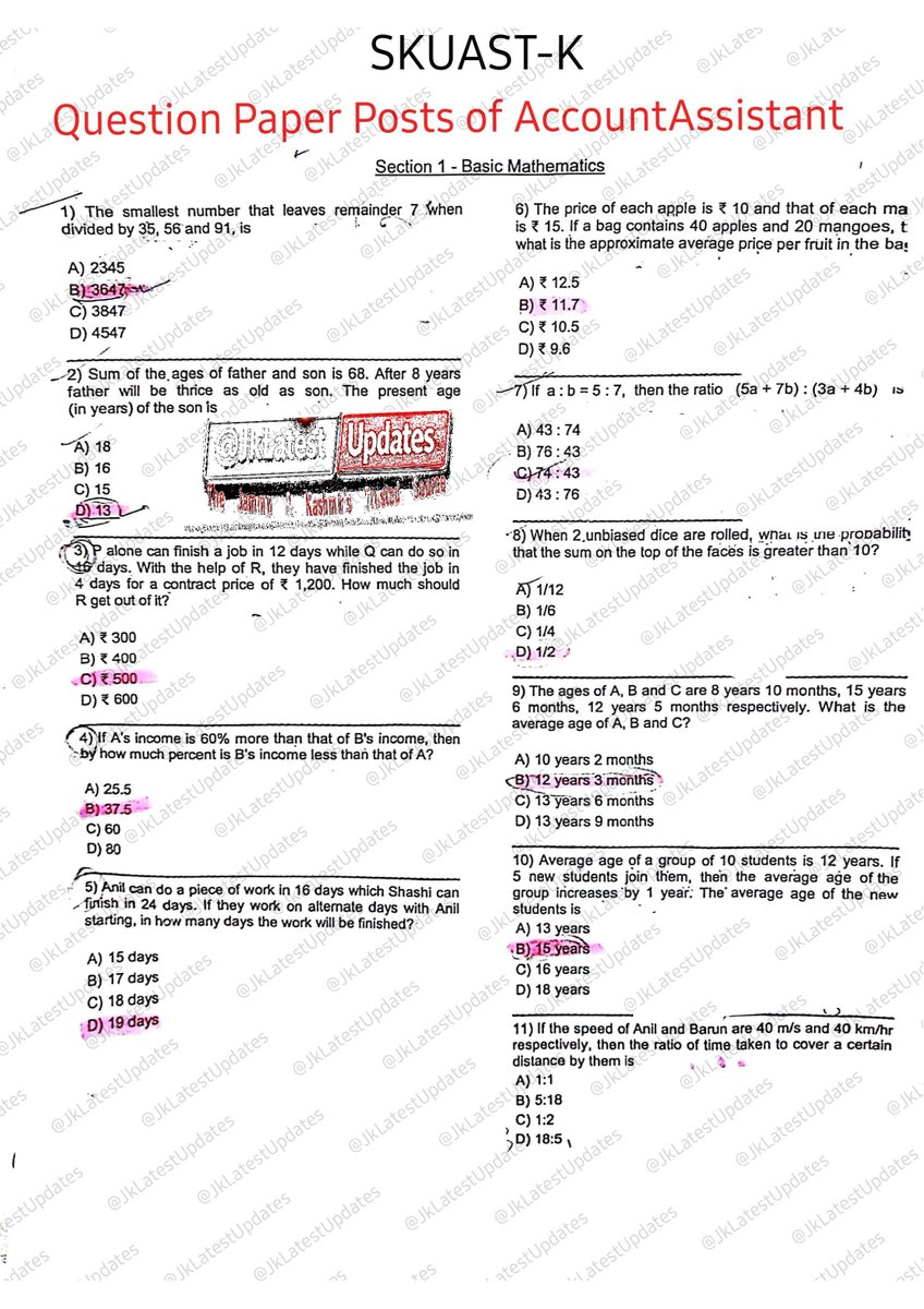 JkLatestUpdates's tweet photo. >> #SKUAST #Kashmir : Question Paper Cum Answer Key For the Posts of Accounts Assistant #JkLatestUpdates
>Check https://t.co/dBk09VmFJ3
#QuestionPaper #AccountAssistant #AccountsAssistant #AnswerKeys https://t.co/jIENyTsnXF