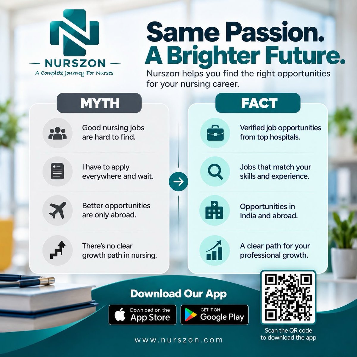 Nurszon's tweet photo. Same passion, better opportunities. Find verified nursing jobs, skill-based roles, and real career growth with Nurszon. Explore opportunities in India and abroad. Download today. #NursingJobs #Healthcare #Nurszon #CareerGrowth https://t.co/zVVhf8Dx1U