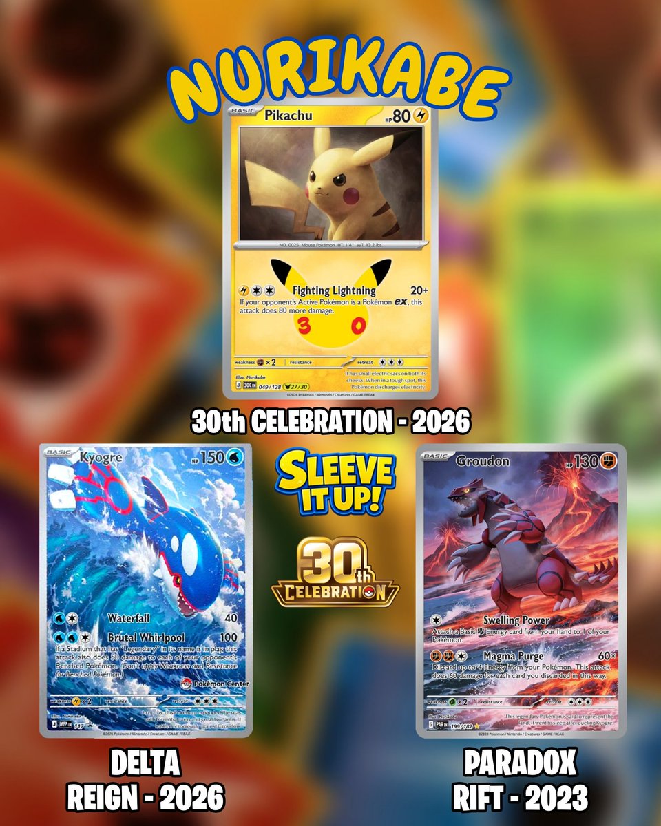 SleeveItUpTCg's tweet photo. Nurikabe
A artist that focuses on scale, making Pokemon feel like the primal forces they are, and that's very apparent looking at their Kyogre and Groudon cards!
28/31
#Nurikabe #Pokemon #Pokemon30 #PokemonCelebration #Pokemon30th
#30thPikachu #PokemonArt https://t.co/medGHDbnsm