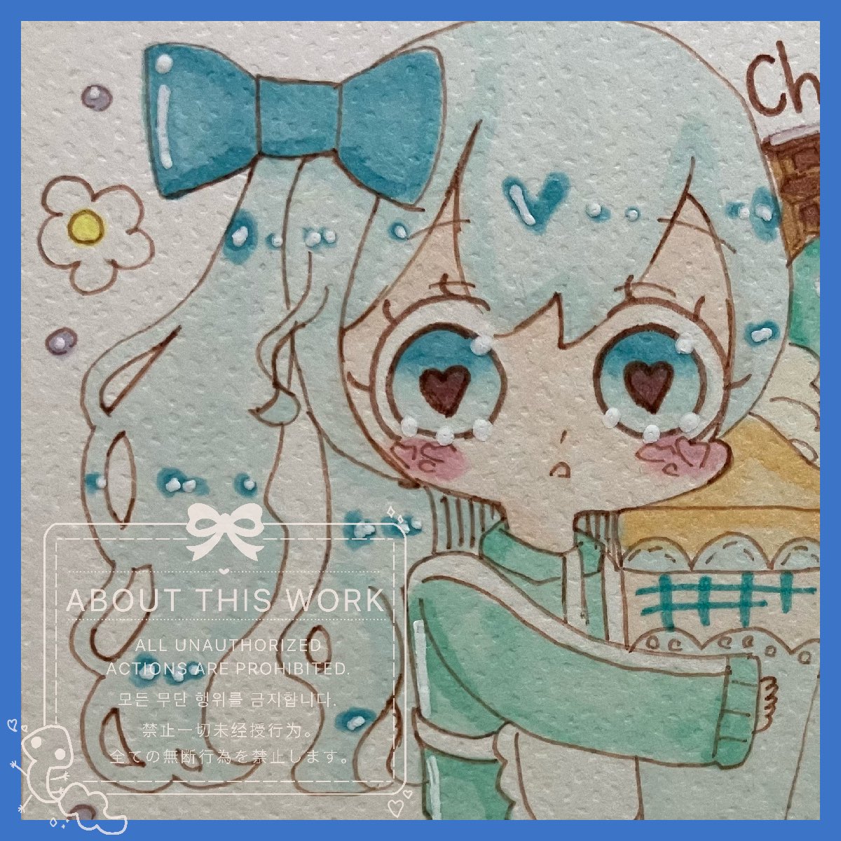 yamo___ri's tweet photo. #秋の創作クラスタフォロー祭り
#絵描きさんと繋がりたい
#アナログ　#OC
チョコミントっぽい子🩵
全反応巡回します🎀🔁 https://t.co/cbYuYbHI6b