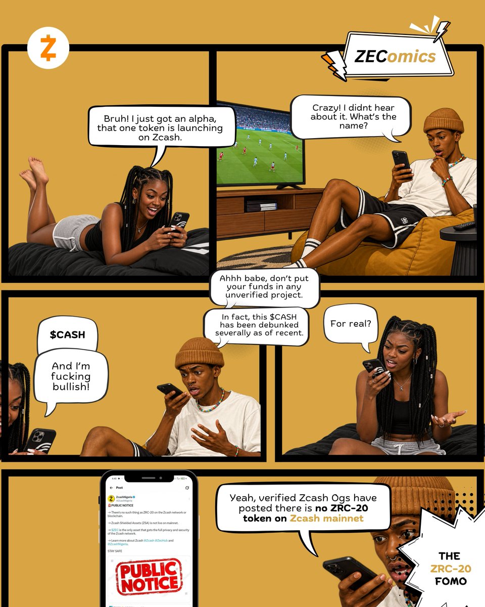ShegsOnX's tweet photo. On this week episode of #ZEComics......The ZRC-20  FOMO 

With even pump of $ZEC, the fomo gets even bigger with shady tokens.

Unless you see it posted directly on a verified @Zcash   account, do not INTERACT!

Join the #Zcash discord, ask questions!
In all you do, STAY SHIELDED https://t.co/JSkCfg9WTA