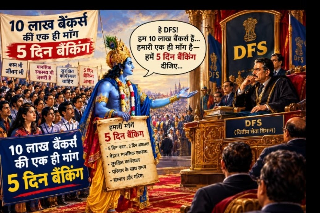 Vikrantbajpai7's tweet photo. “सूच्यग्रं नैव दास्यामि विना युद्धेन केशव।”
 “बिना युद्ध के मैं सुई की नोक के बराबर भी भूमि नहीं दूँगा।”

भगवान कृष्ण ने भी कौरवों से सिर्फ पाँच गाँव मांगे थे।
आज 10 लाख बैंकर्स भी तो सिर्फ #5DayBanking मांग रहे हैं पूरी व्यवस्था नहीं!

लेकिन जब स्वीकृत अधिकार को भी वर्षों तक टाल दिया जाए, तो आगे क्या हुआ था… महाभारत का इतिहास सबको पता है।
#5DaysBankingNow
#IStandwithBankers
@SushantBSinha