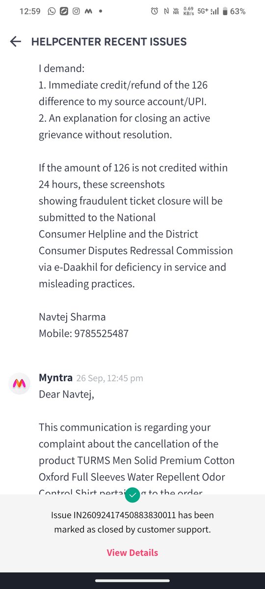 sharma_navtej's tweet photo. Brazen fraud by @myntra @myntrasupport!
Supervisor Jaswinder shut ticket IN260924174508883830011 calling cancellation "seller price fluctuation"!
YOU cancelled order, pocketed ₹126 extra, and closed ticket!
@jagograhakjago @consaff NCH #10197586 https://t.co/onqF90KCCF