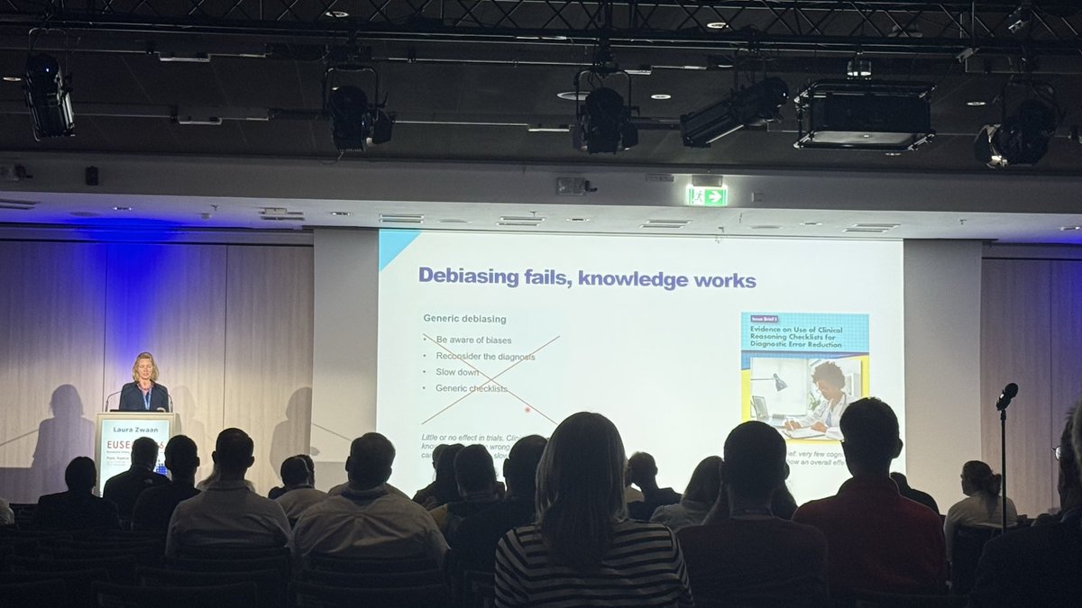 TJCoats's tweet photo. In clinical reasoning debiasing strategies (slowing down, checklists etc) have very little evidence of success in avoiding cognitive bias.
Knowledge and practice effectively combat bias.
Laura Zwean at EuSEM 2026 https://t.co/LEPoUmKkbu