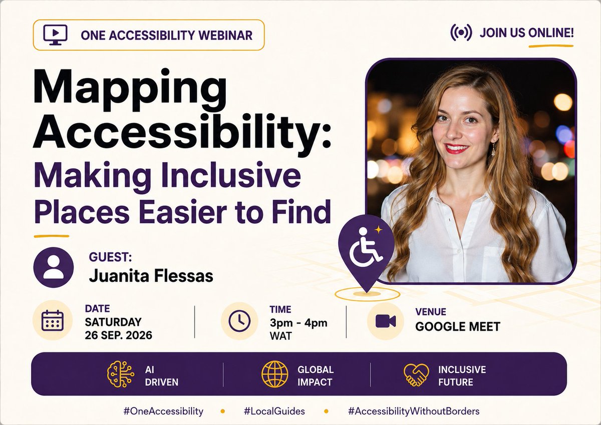 OneAccessiblity's tweet photo. Join today for another conversation.
https://t.co/tWsTmDYJ8K
#OneAccessibility #LocalGuides #Accessibility #Inclusion #Mapping #GoogleMaps https://t.co/IIV6JQvIJA