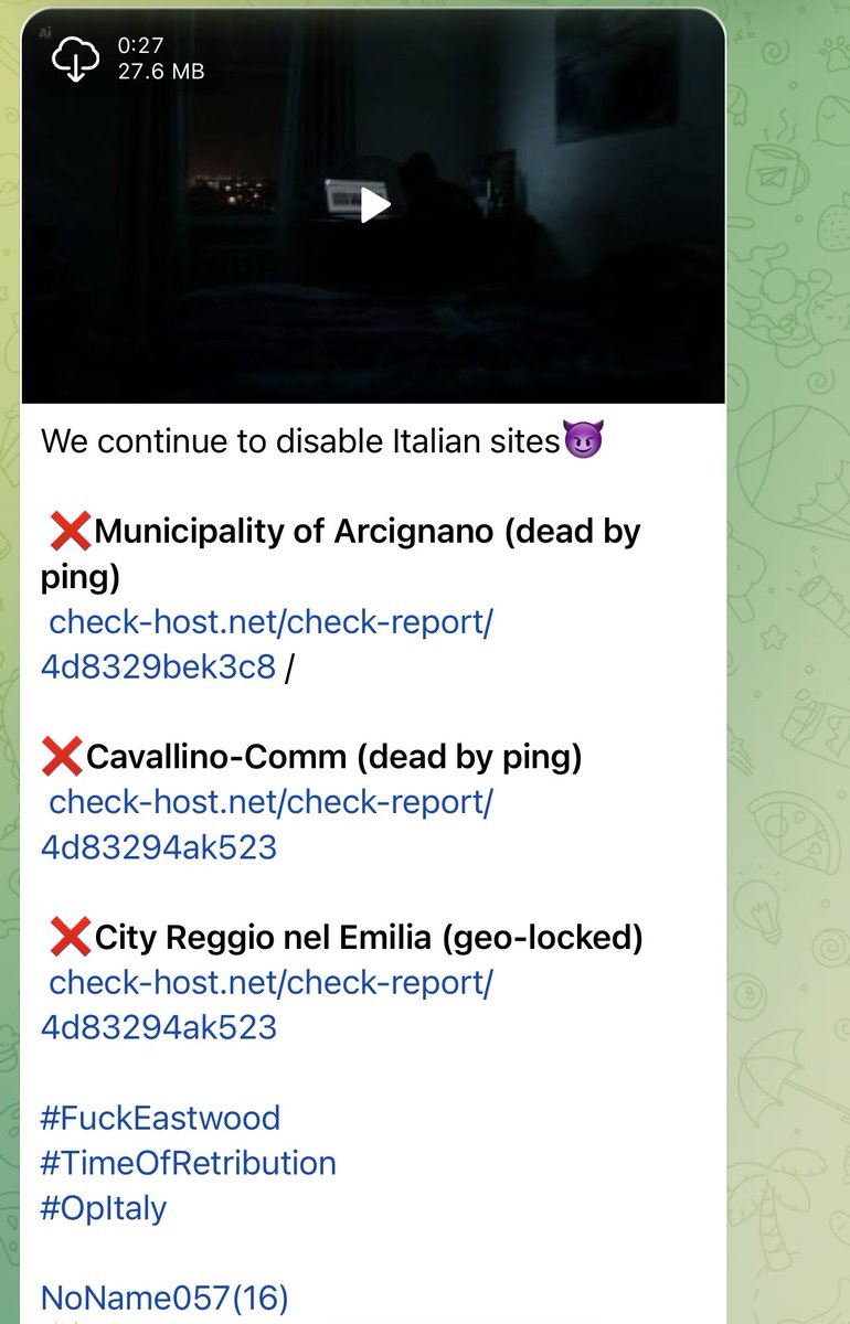 CyberPulse56's tweet photo. ‼️🇮🇹 ALLEGED CYBERATTACKS – ITALIAN MUNICIPAL WEBSITES

The pro-Russian hacktivist group NoName057(16) claims to have targeted multiple Italian websites as part of an ongoing campaign.

🎯 Reported targets:
• Municipality of Arcugnano — reportedly unreachable by ping
• XCavallino-Comm — reportedly unreachable by ping
• City of Reggio nell’Emilia — reportedly geo-locked

⚠️ The reported targeting, attribution, impact and cause of the observed connectivity issues have not been independently verified. A failed ping or geo-block does not by itself confirm a successful cyberattack.

#CyberSecurity #CyberAttack #Italy #NoName05716 #Hacktivism #ThreatIntelligence