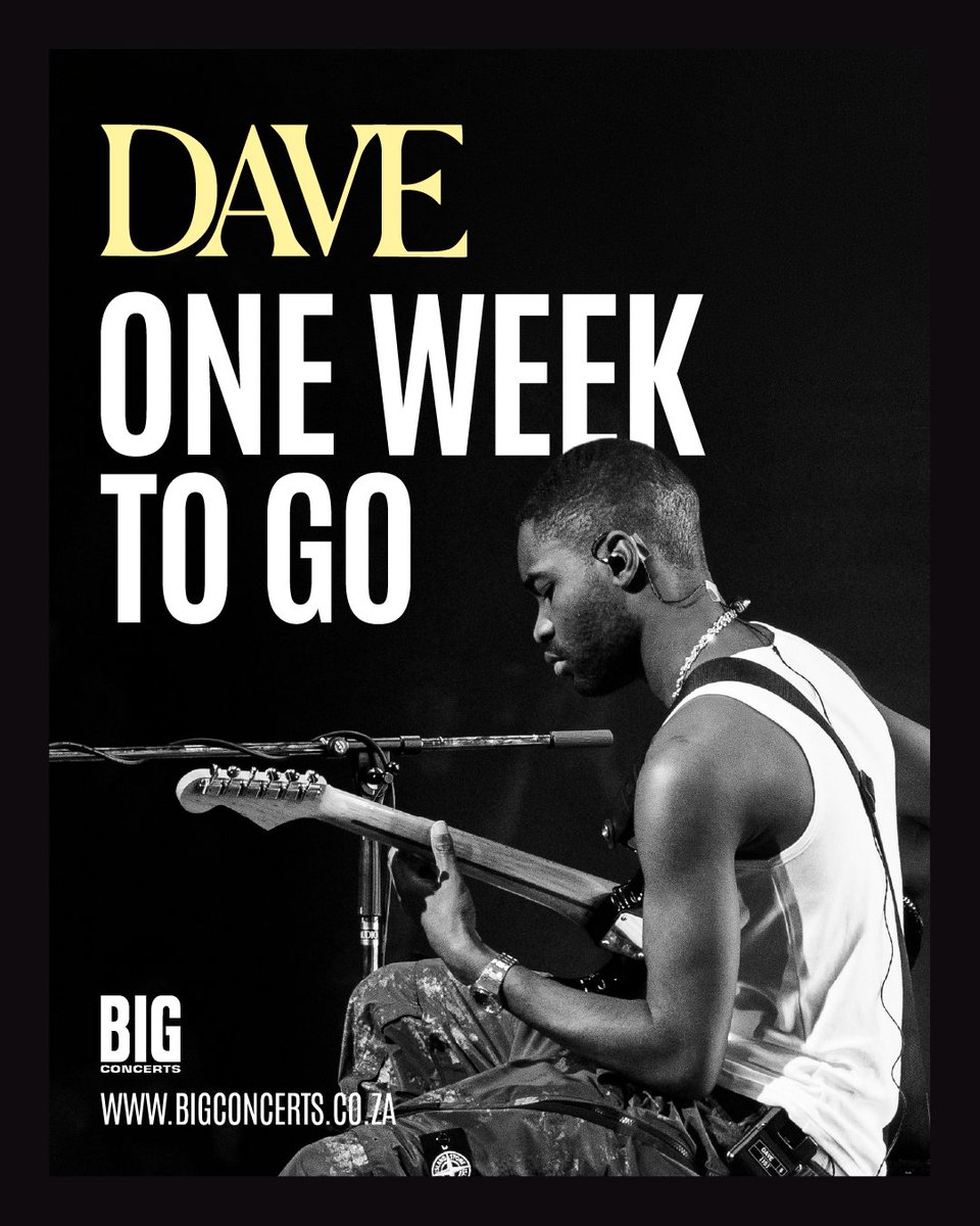 BigConcerts's tweet photo. The excitement is real!

Only ONE week until DAVE kicks off the South African leg of The Boy Who Played the Harp Tour!

Don’t miss out, grab your tix now!

📍3 Oct 2026 - Sunbet Arena, Time Square, Pretoria
📍6 Oct 2026 - Grand Arena, GrandWest, Cape Town (SOLD OUT)

#DaveSA26 https://t.co/MN9JOKvNY1