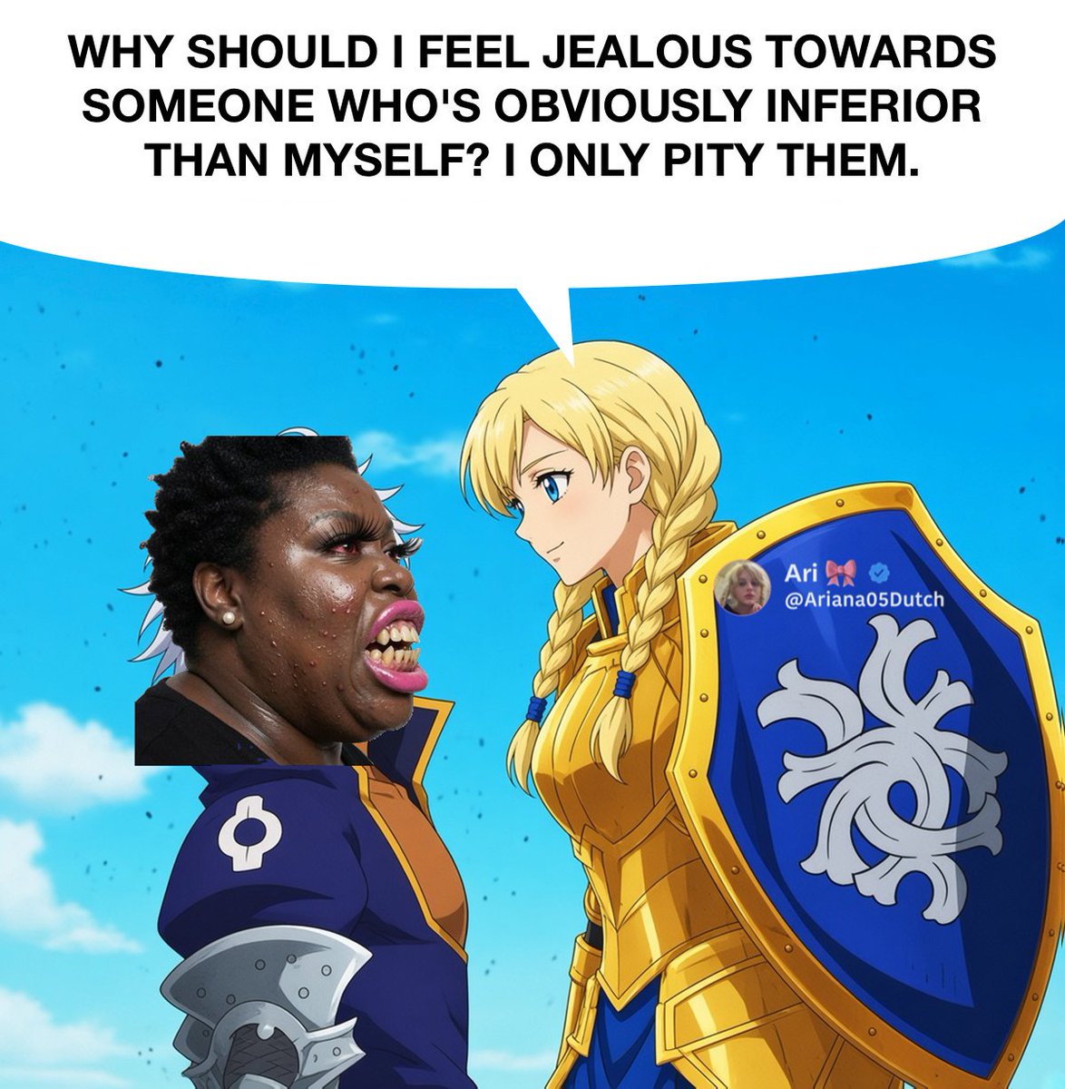 AriBlondie05's tweet photo. And like, by the way, I saw somewhere that this chimp is saying I’m calling her out because I’m “jealous,” and I’m just like… what? I’m only pointing out the inconsistency of some White men. I don’t even know you. https://t.co/rwZ2leikzK