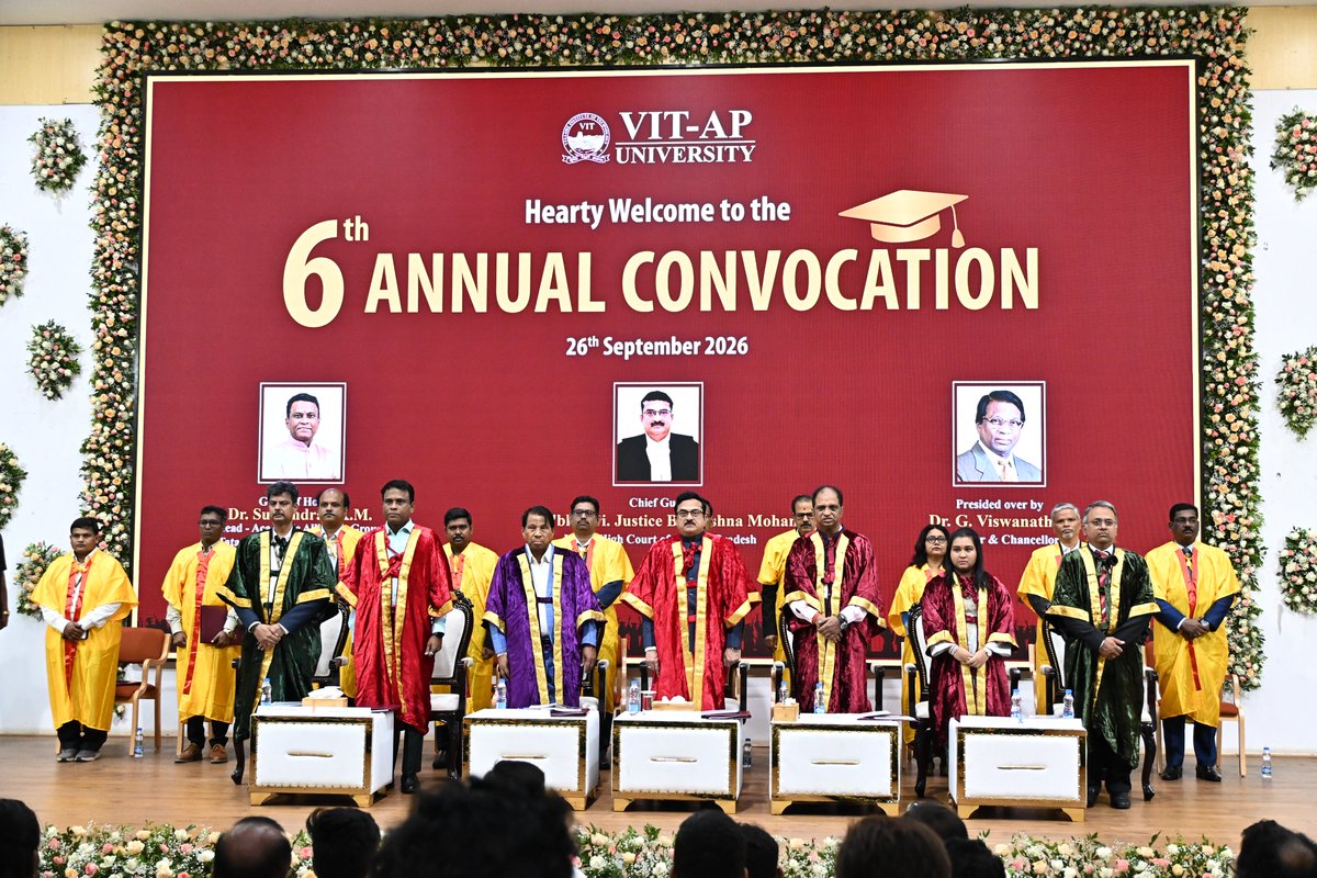 VITAPuniversity's tweet photo. A moment of profound institutional pride has arrived as we officially commence the 6th Annual Convocation of VIT-AP University.
#VITAP #VITAPUniversity #Convocation2026 #OpeningCeremony #ConvocationDay #APnaCampus #VITianPride #GraduationDay #GraduationCelebration #ClassOf2026 https://t.co/ECVvBoc5xh