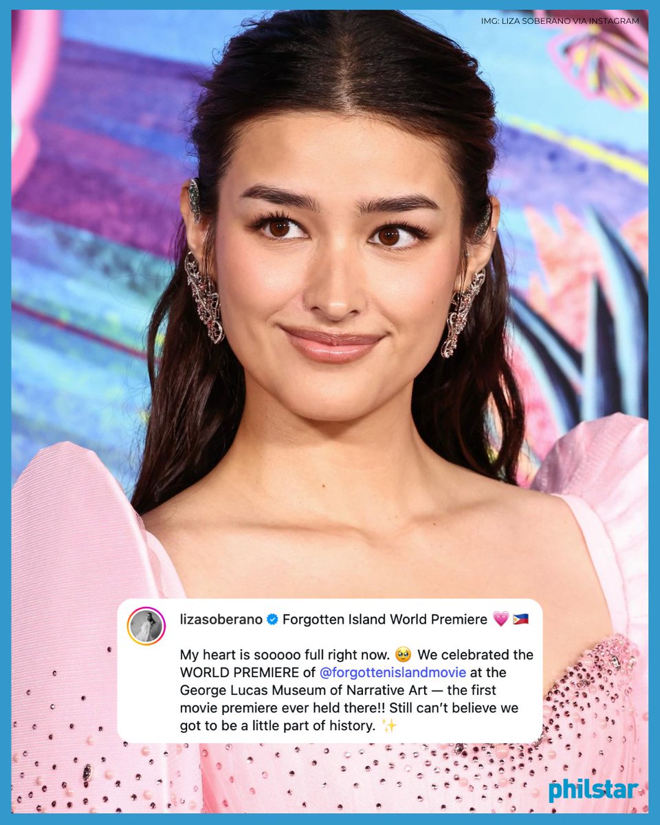 PhilstarNews's tweet photo. LIZA’S FACE CARD 🔛🔝

Actress Liza Soberano on Saturday shared stunning photos of herself wearing a pink Filipiniana at the world premiere of the animated film “Forgotten Island.”

“I’m so proud and excited that ‘Forgotten’ Island is finally out in the world. It’s such a joyful, funny and heartfelt movie about family, friendship and finding the courage to chase something bigger for yourself. I’ve loved this film from the moment I became a part of it, and knowing that it finally belongs to audiences feels so surreal,” Liza wrote on Instagram.

“Forgotten Island” is currently showing in cinemas nationwide following its sneak screenings on September 19–20 and its local release on September 23.