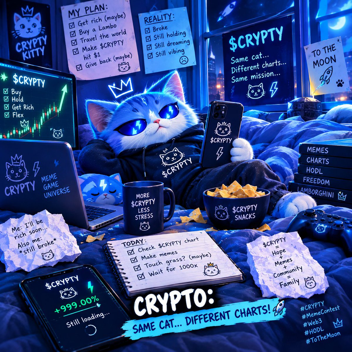 Jimmyclark9m's tweet photo. They call it delusion. I call it long-term vision👑
If dreaming was a market, I’d already be a whale. 😂🐋The market gave me a reality check. Crypty gave me another reason to ignore it. 😂,ONE CAT,NINE LIVES,ONE MISSION💯 https://t.co/cPXTBAW1Vf