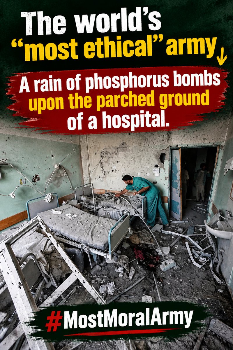 mr_roshanii's tweet photo. The world's “most ethical” army 👇
A rain of phosphorus bombs upon the parched ground of a hospital.
#MostMoralArmy https://t.co/pEgANNDYep
