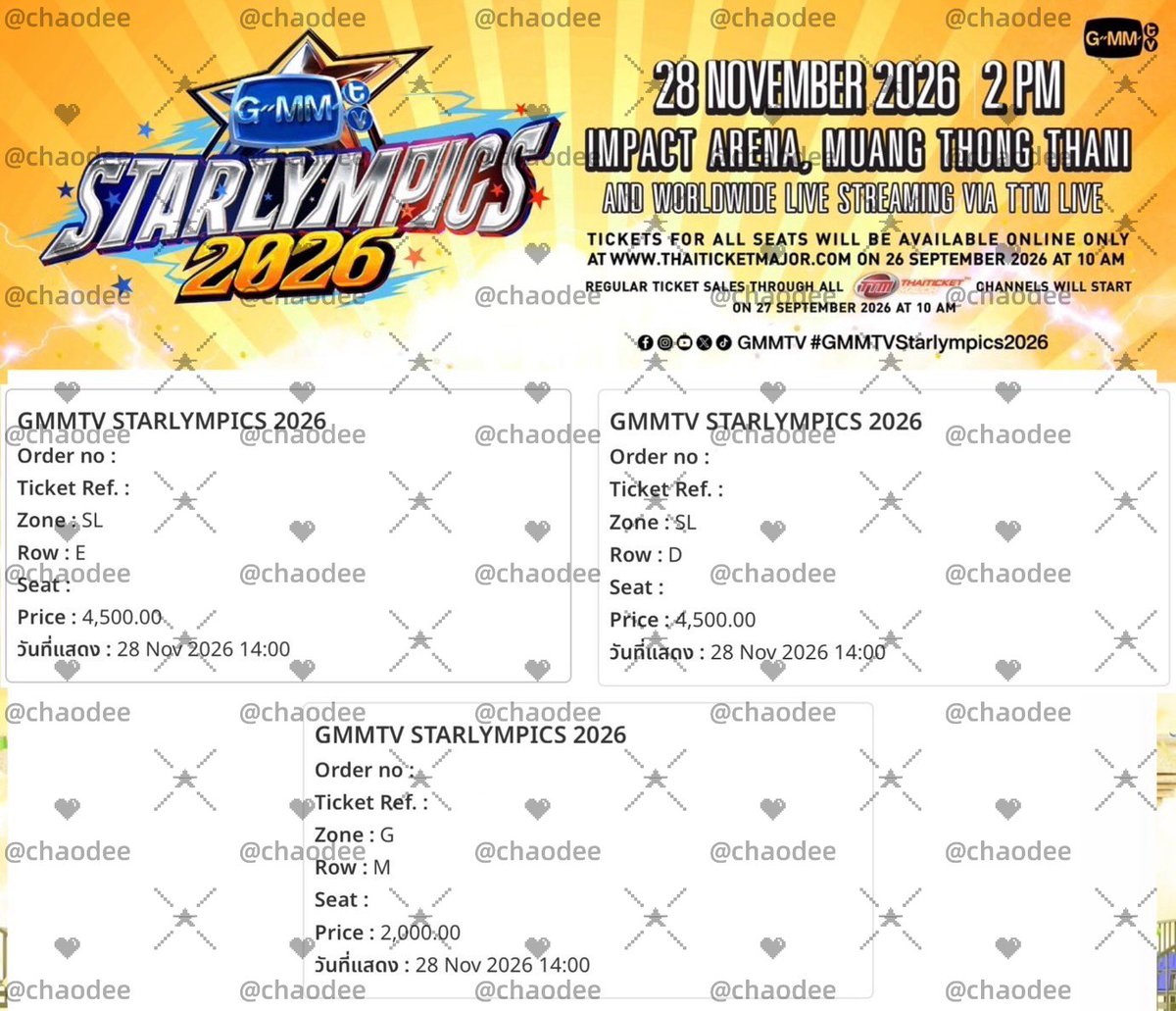 CHAODEE88's tweet photo. ✨รีวิวกดบัตร✨

GMMTV STARLYMPICS 2026

⭐️4,500  = 2ใบ 
⭐️2,000  = 1ใบ

❌บัตรมีเจ้าของเเล้ว❌

#เช่าดีรีวิว
#GMMTVStarlympics2026 https://t.co/LgHV2elgpp