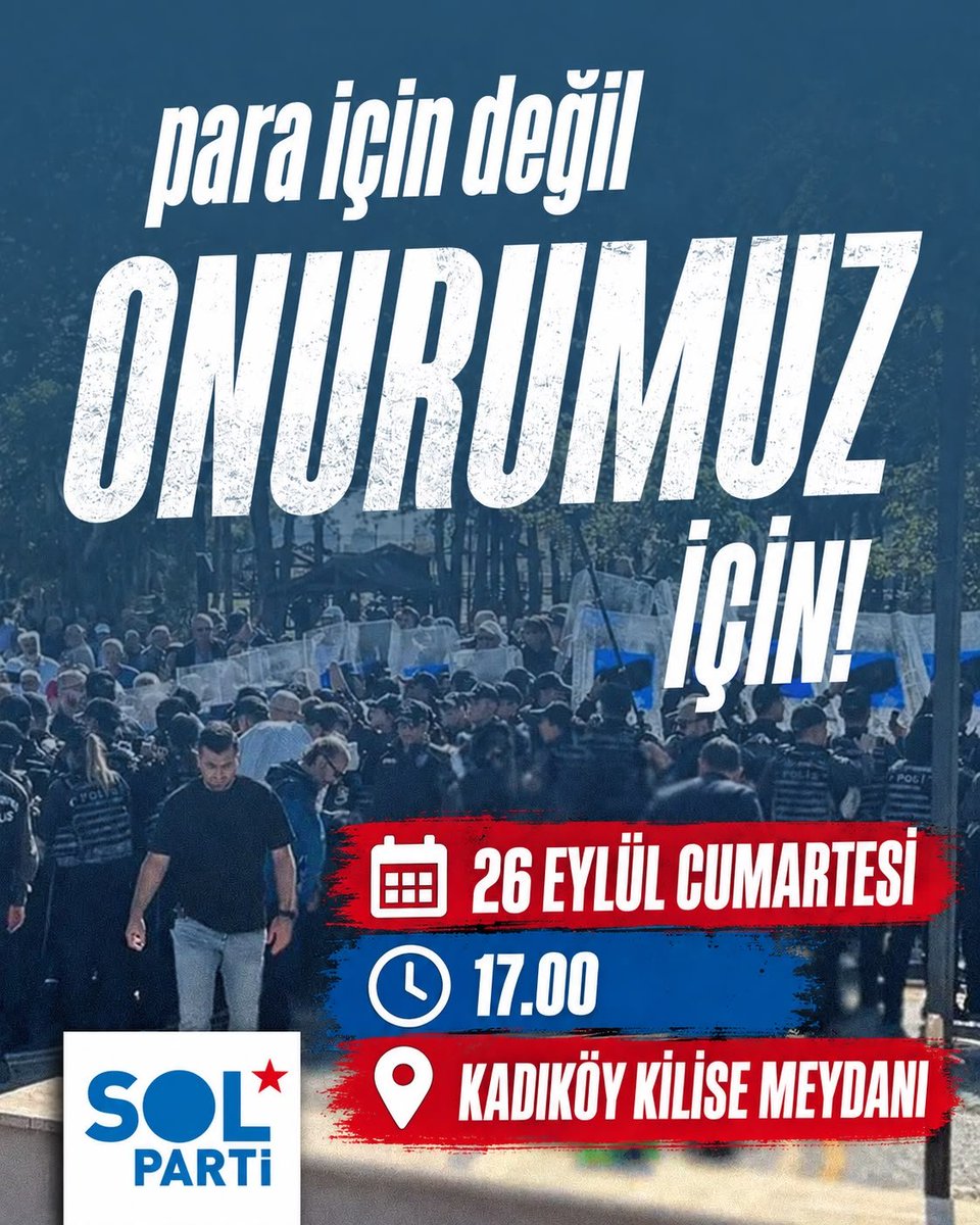 solpartistanbul's tweet photo. Memleketin dört bir yanında yoksulluğa, açlığa, yaratılan ekonomik krize karşı sokaklara çıkan emekliler arasından bir kişi kendi yaşamına son vermek zorunda kaldı. 

Bu ölümün sorumlusu işçilere, emeklilere, gençlere, kadınlara yaşam hakkı dahi tanımayan Saray rejiminin kendisidir. 

Bizleri ölüme mahkum edenleri hep birlikte göndereceğiz.

Başları dik ve onurla gezmek için bir ömür çalışmış emeklilerin ONUR mücadelesi HEPİMİZİNDİR!

📅26 Eylül Cumartesi
⏰17.00
📍Kadıköy Kilise Meydanı
