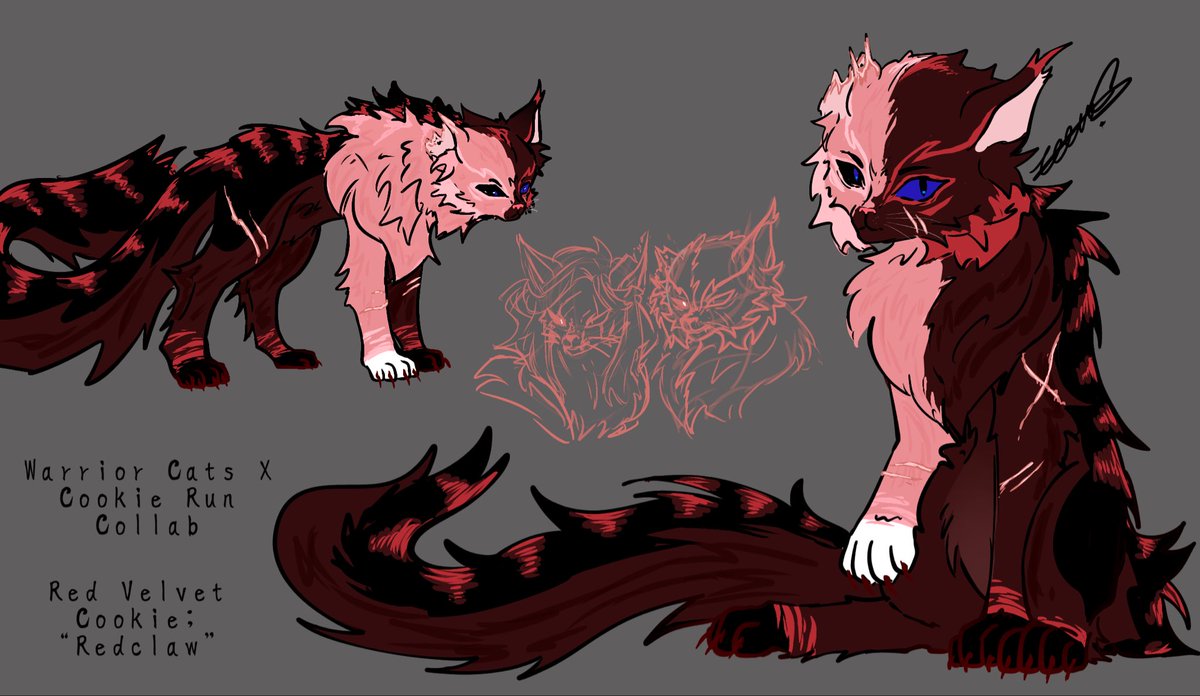 lullabys_bride's tweet photo. This is such a cute collab! I haven’t drawn cats in YEARS but my old warrior cats fanatic blood rose up, the series is very dear to me so blending two things I love is such a treat
#warriorcats #redvelvetcookie #collab https://t.co/vjtqWcqt9h