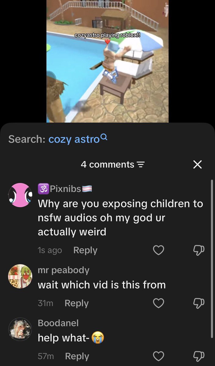 Realniggasbake's tweet photo. So like theirs this weirdo on TikTok who keeps exposing nsfw to children and calling any adult who calls them out pedos, they’ve shared cozyastros/seductiveastros nsfw work on TikTok (audios as well) and says he’s problematic NO PROOF AT ALL BTW https://t.co/PlBgOXfEWt