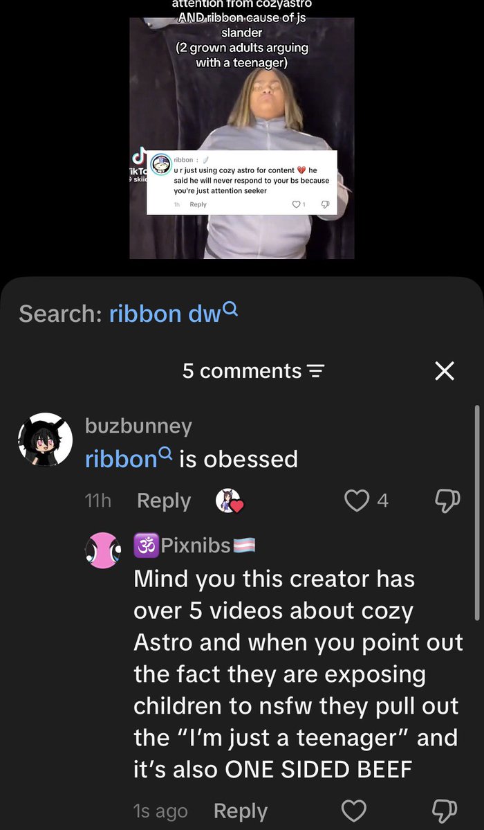 Realniggasbake's tweet photo. So like theirs this weirdo on TikTok who keeps exposing nsfw to children and calling any adult who calls them out pedos, they’ve shared cozyastros/seductiveastros nsfw work on TikTok (audios as well) and says he’s problematic NO PROOF AT ALL BTW https://t.co/PlBgOXfEWt