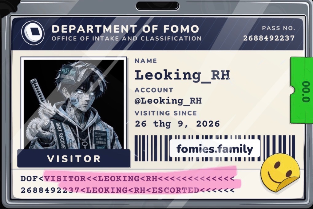 Leoking_RH's tweet photo. visiting the department of fomo. no case yet. must be escorted at all times. @FomiesNFT https://t.co/kbaXi8faH6