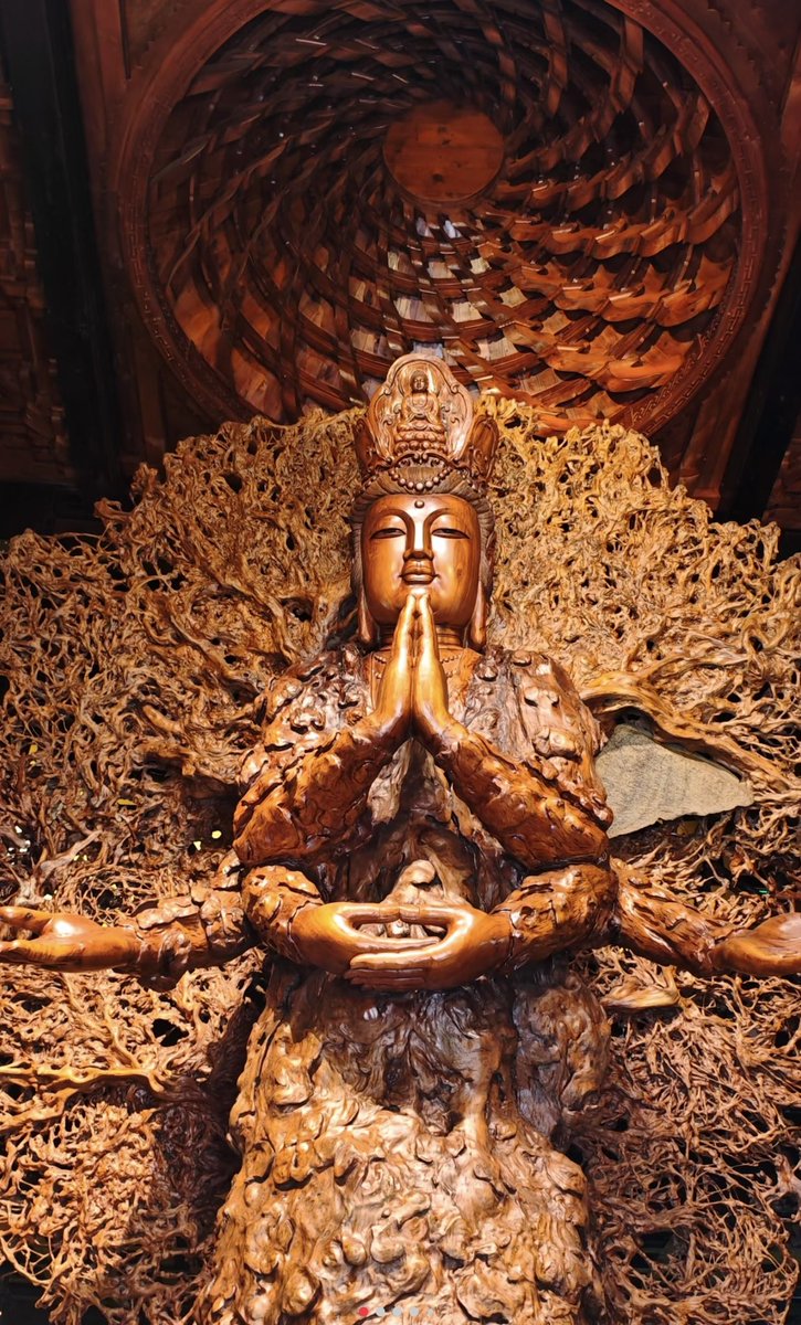 GoodlivingCN's tweet photo. The #art of root #carving in Kaihua, Zhejiang, dates back to the Tang Dynasty (618-907). It has developed over more than a thousand years, combining craftsmanship, #Buddhist culture, aesthetics, and a deep appreciation for #nature.

What makes it unique? Rather than forcing the wood into a particular shape, artisans work with its natural grain, curves and character, allowing the tree itself to influence the artwork.

At the Root Palace Buddhist Cultural Tourism Zone, countless Guanyin figures emerge from the natural forms of tree roots. Each figure is one of a kind, shaped by the distinctive posture, texture, and natural features of the wood.
(Photo Credit: 读书看展记)