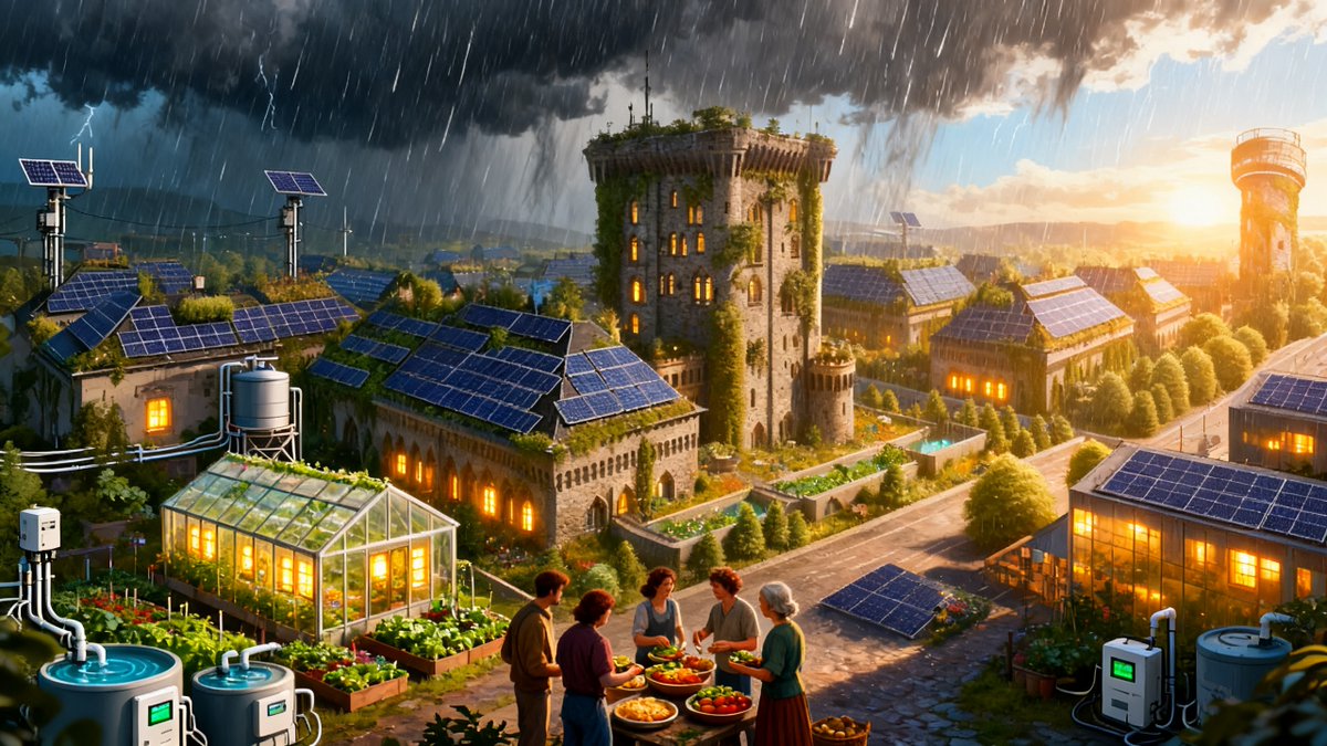 DACCsolana's tweet photo. The storm hits. The grid goes down. This town keeps its lights on anyway.

d/acc calls this macro defense: not bigger weapons, but infrastructure that keeps running when the big system breaks. https://t.co/EXBXAY2pZy